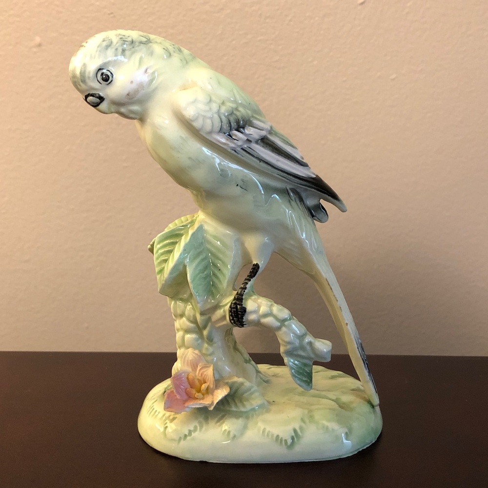Vintage Porcelain Parakeet Bird Figurine Japan